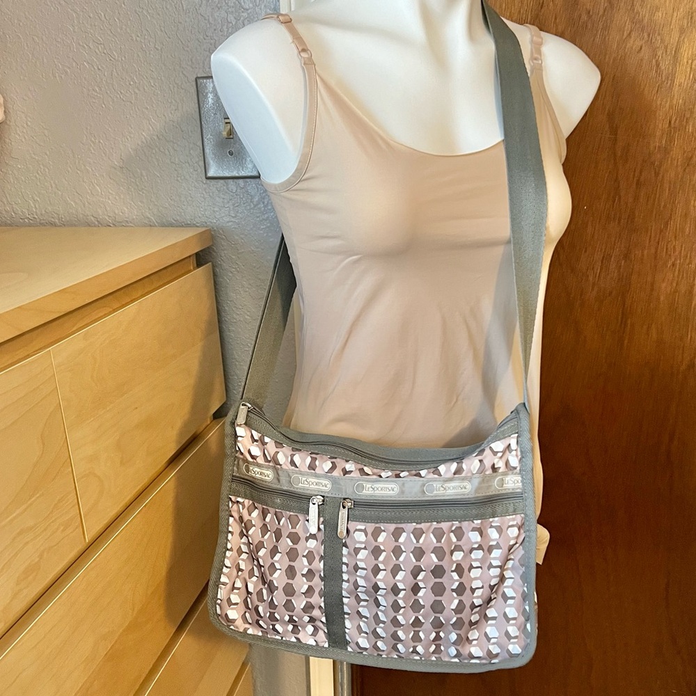 Lesportsac Geometric Polygon Moon Phases Brown Gray Ivory Brown Deluxe Crossbody